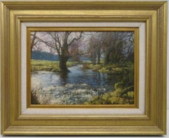 Superb Scottish Realist Contemporary signed oil painting RIVER SCENE SUNLIGHT 