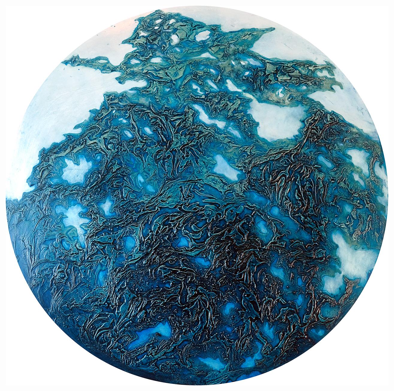 VF4, peinture abstraite originale, peinture d'une carte circulaire, œuvre d'art verte et bleue