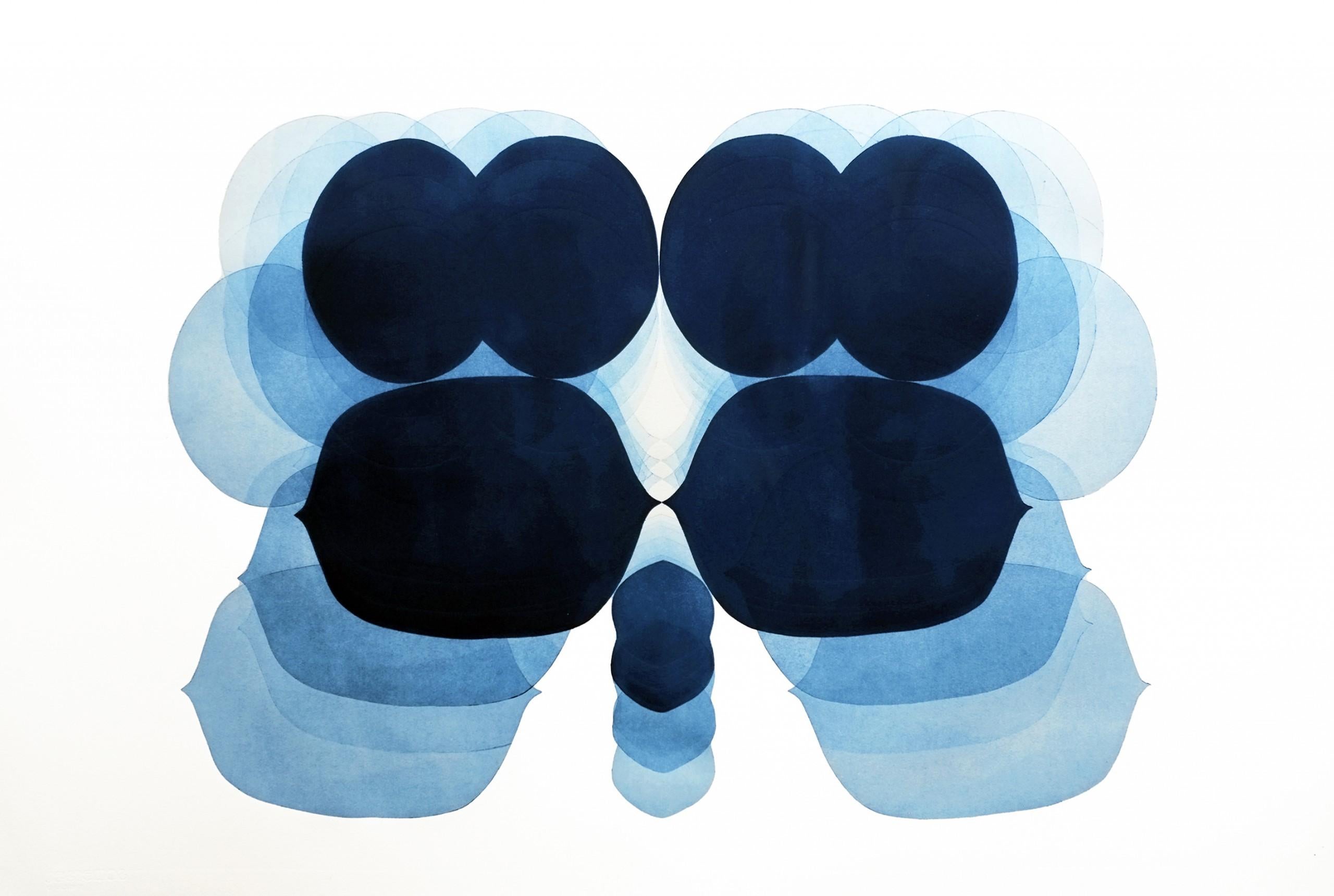 Interior Print de Jonathan Moss - NV10, Pintura Minimalista Abstracta, Arte Azul y Blanco, Arte Contemporáneo Grande