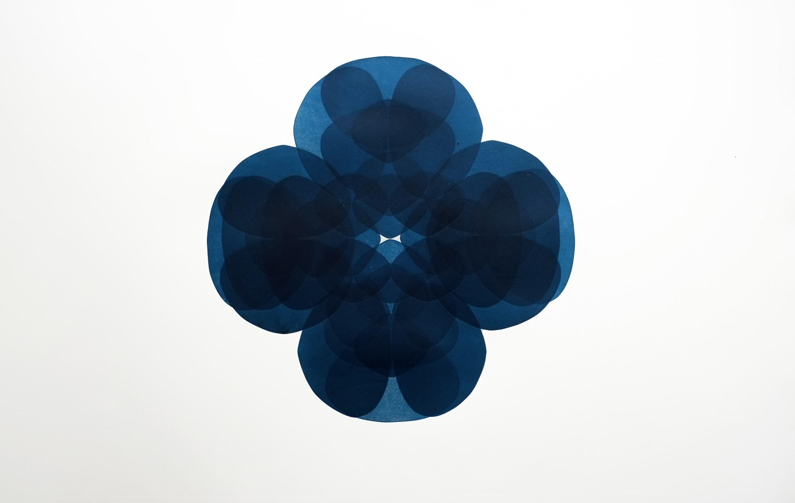Jonathan Moss Abstract Print - NV20, unique print, blue art, relief print, affordable art, symmetrical art