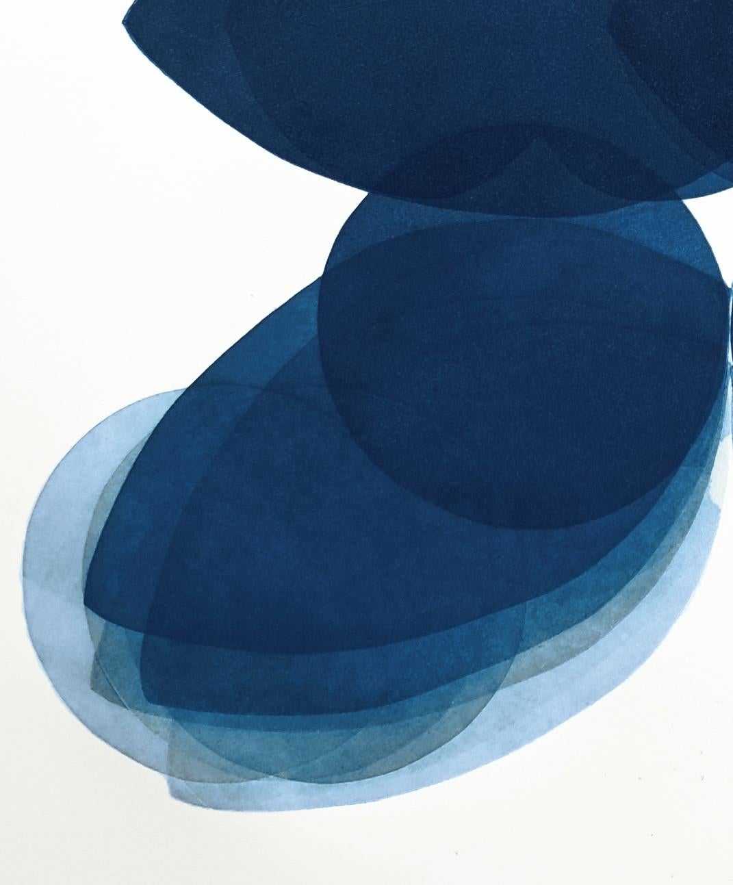 NV4, stampa astratta unica, opera d'arte contemporanea minimalista in bianco e blu - Abstract Print Blu di Jonathan Moss