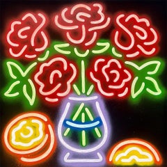 Fruit and Flowers (Roses) - Neon still-life painting