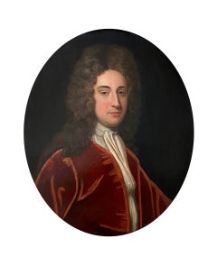 Early 18th Century English Oil Portrait of a Gentleman in a Red Velvet Jacket