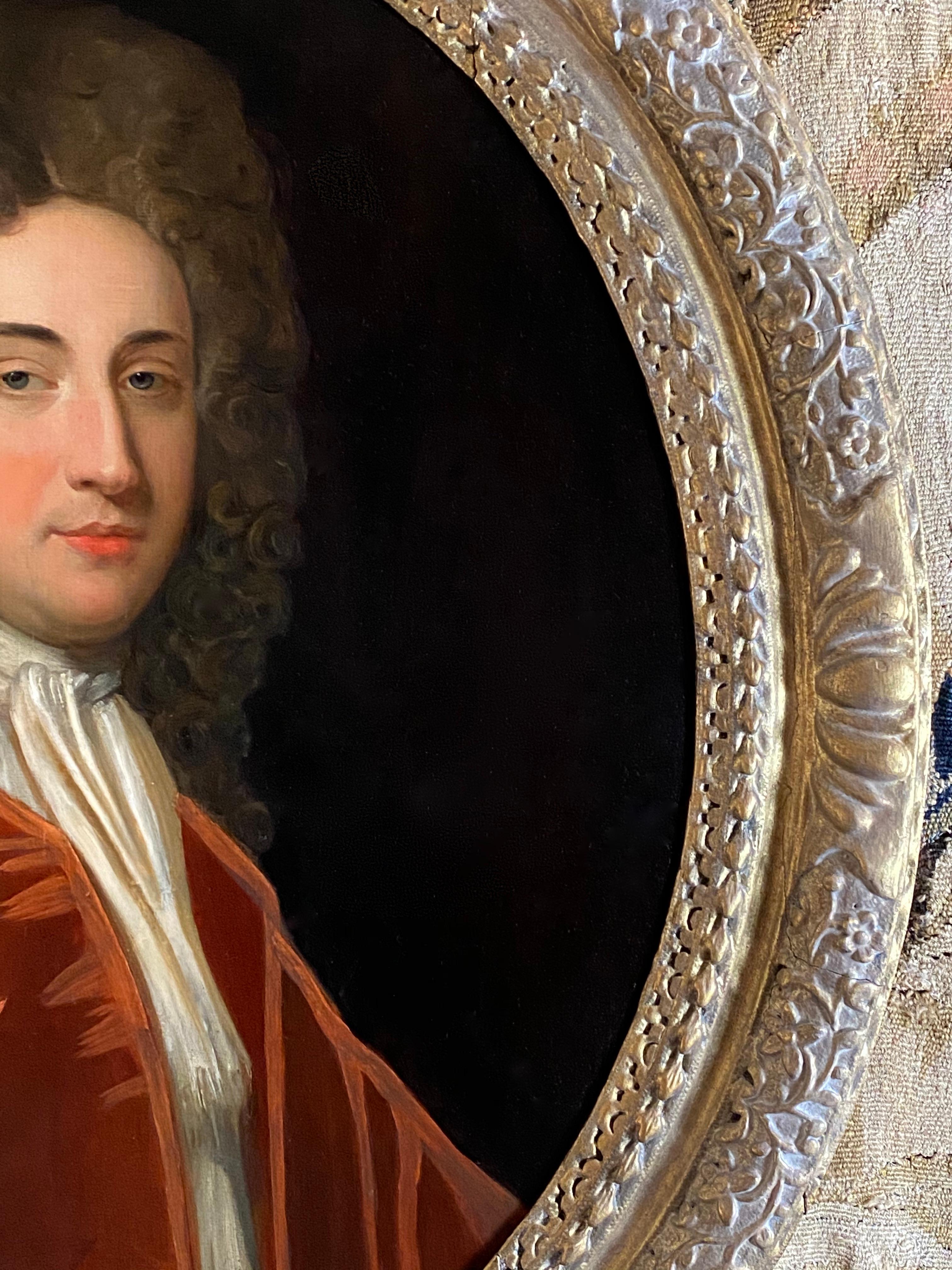 Early 18th Century English Oil Portrait of a Gentleman in a Red Velvet Jacket - Old Masters Painting by Jonathan Richardson, the Elder