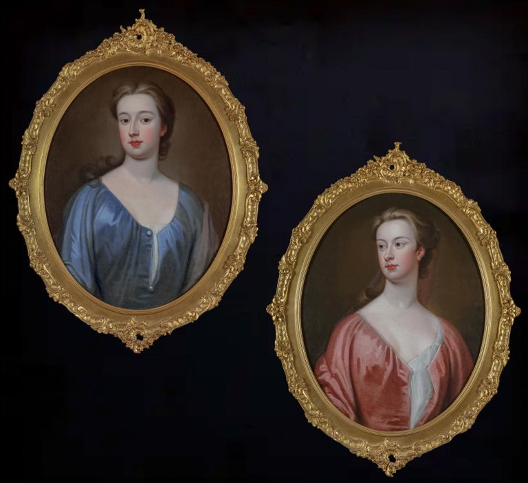 Pair (2) of English Portraits, Lady in Blue Dress & Lady in Red Dress c.1720 - Old Masters Art by Jonathan Richardson, the Elder