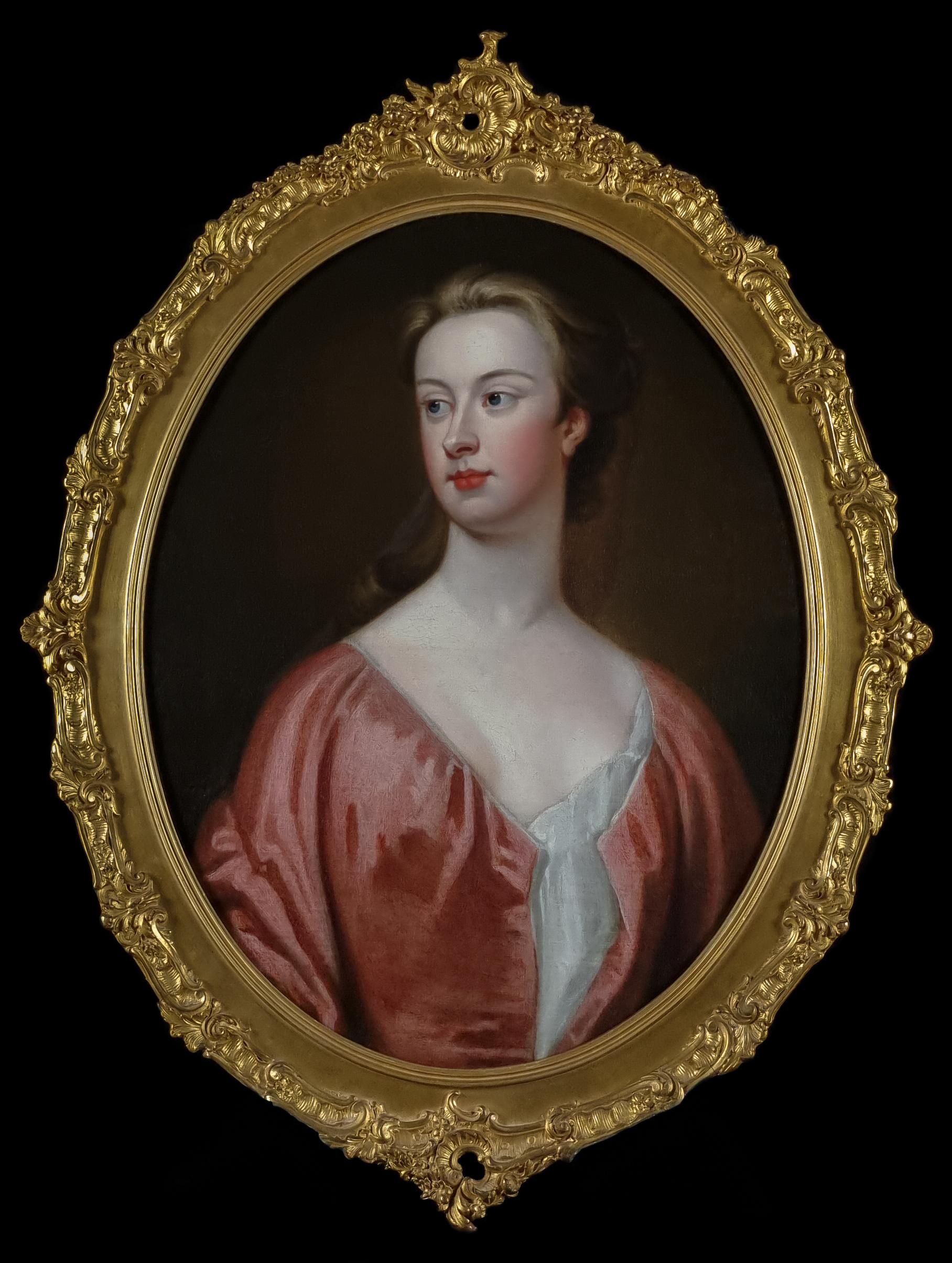 Paar englische Porträts (2), Dame in blauem Kleid und Dame in rotem Kleid, um 1720 3