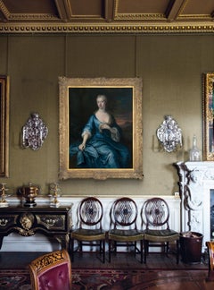 Porträt von Mary Hooper geb. Davie, blaues Kleid, sitzend in einer Parklandschaft, Provenienz