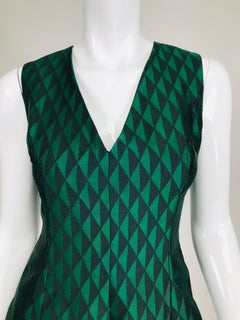Jonathan Saunders Black & Green Diamond V Neck Dress