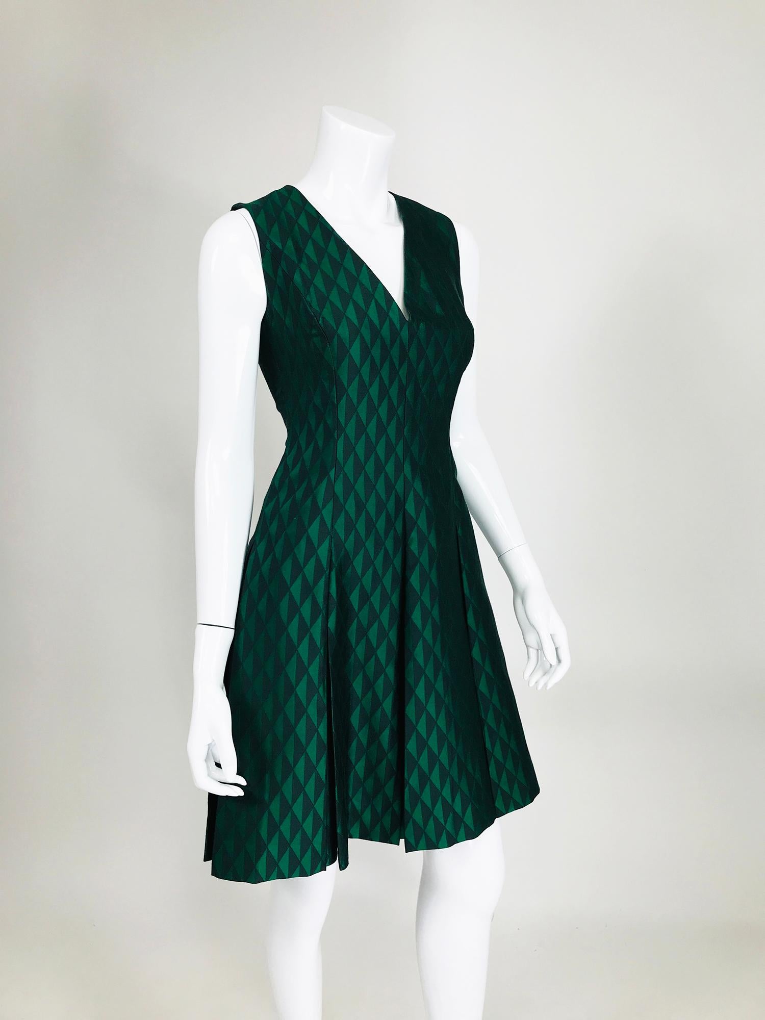 Women's Jonathan Saunders Black & Green Diamond V Neck Dress