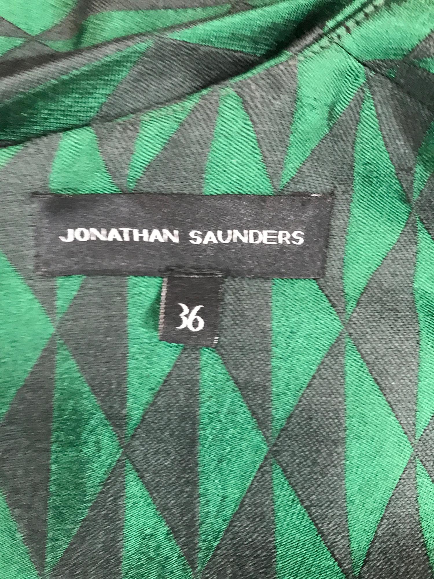 Jonathan Saunders Black & Green Diamond V Neck Dress 2