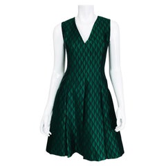 Jonathan Saunders Black & Green Diamond V Neck Dress
