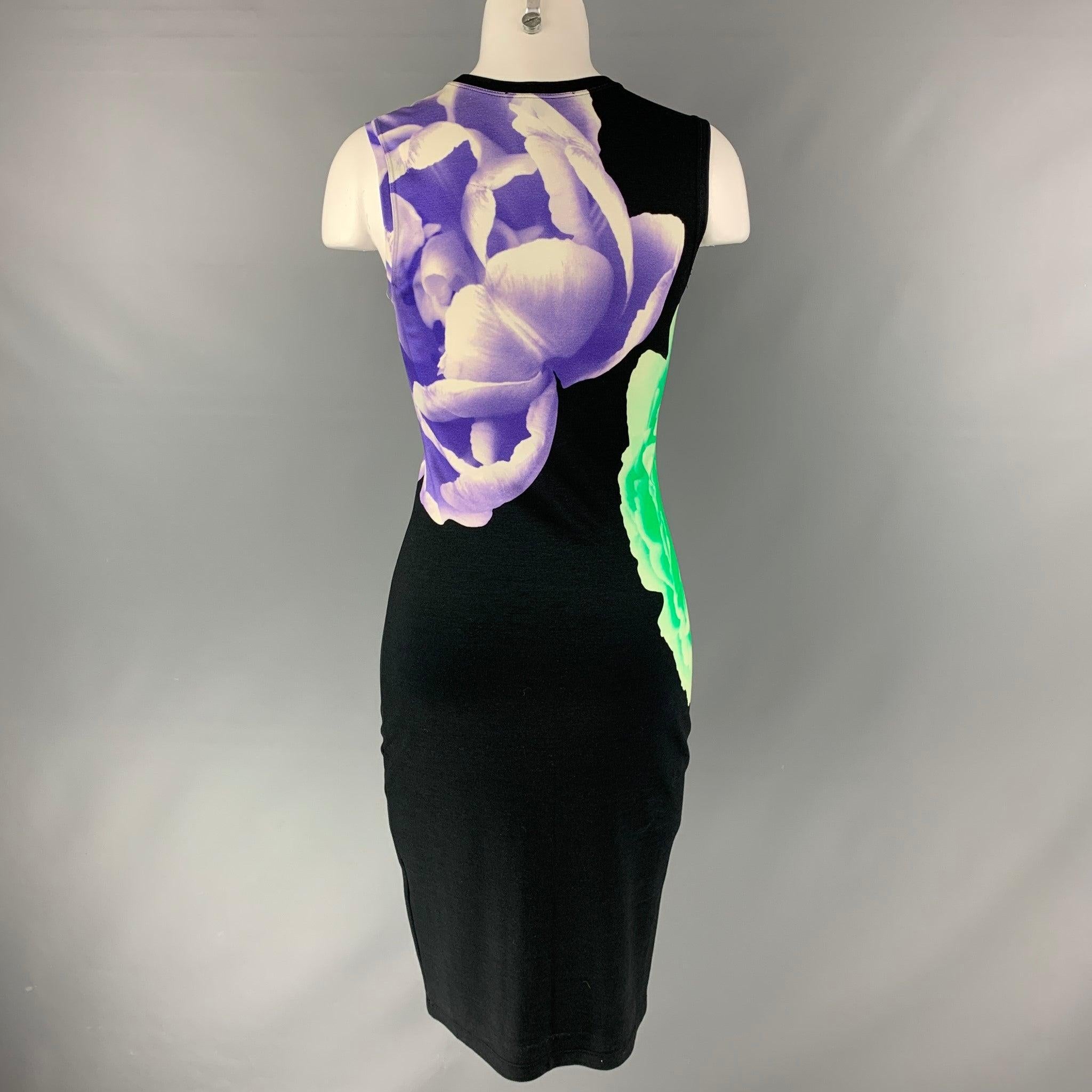 JONATHAN SAUNDERS Size S Black, Purple & Green Viscose and Elastane Floral Dress In Excellent Condition For Sale In San Francisco, CA