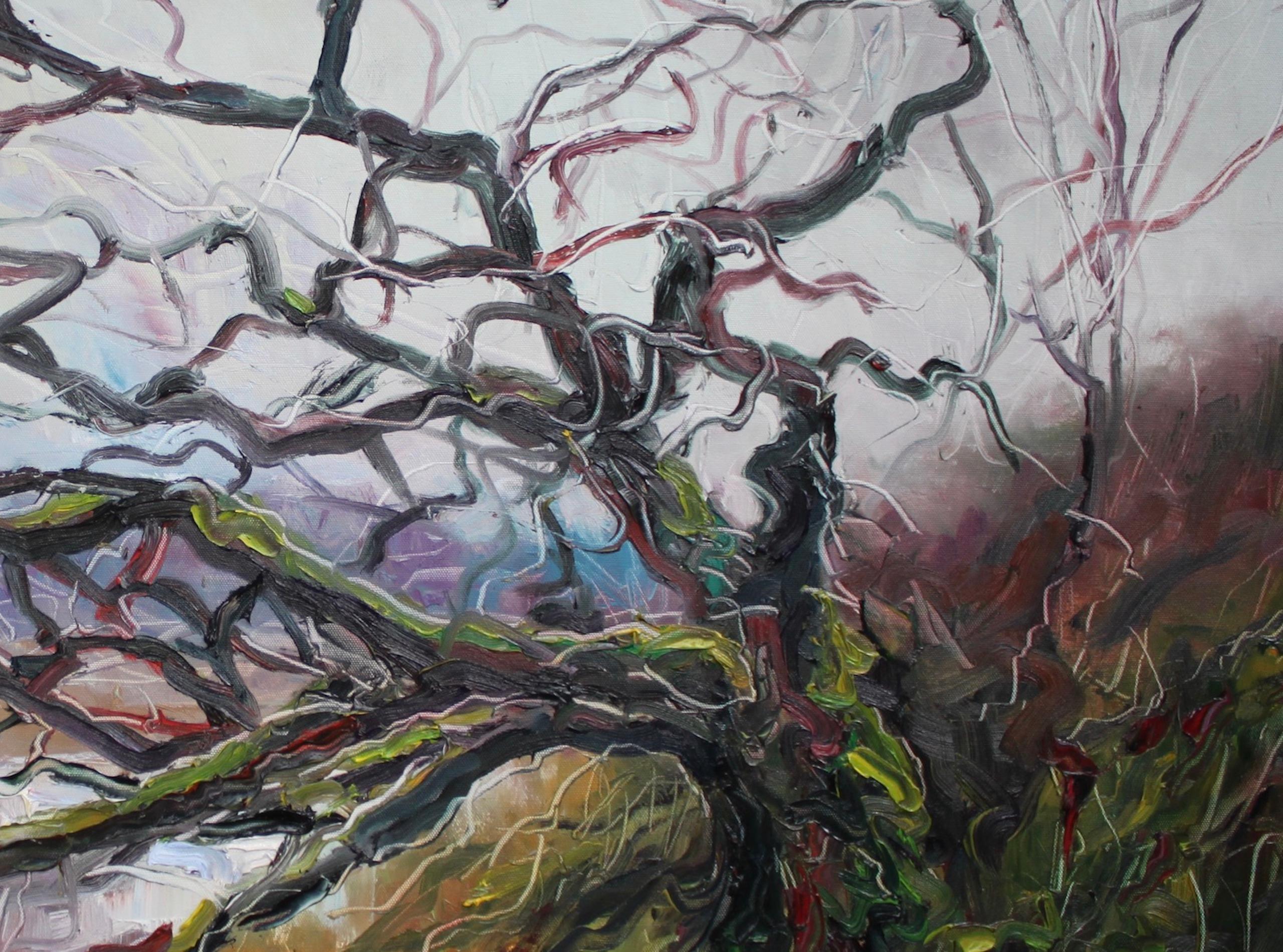 Atlantic Oak Loch Arienas is a unique oil on canvas painting by contemporary artist Jonathan Shearer, dimensions are 70 × 100 × 3.5 cm (27.6 × 39.4 × 1.4 in).
The artwork is signed, sold unframed and comes with a certificate of