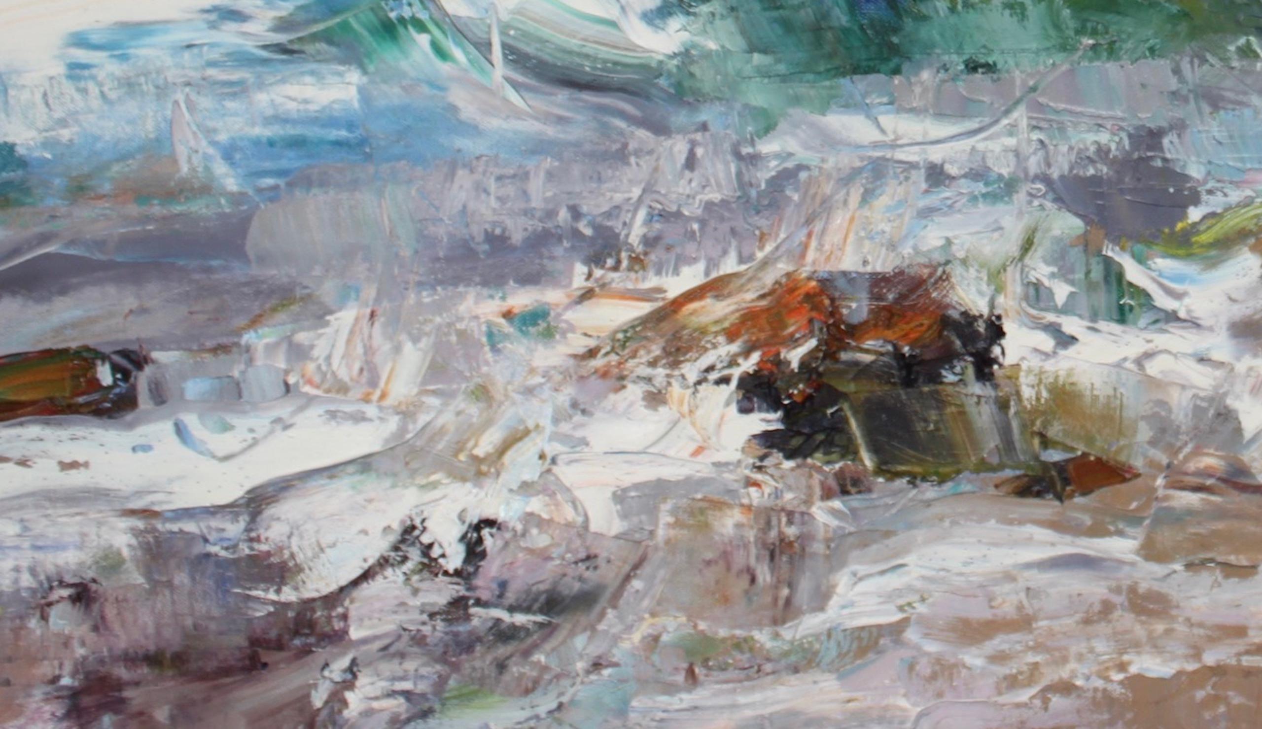 Crashing Waves Hopeman Beach by Jonathan Shearer - Landscape oil painting, sea For Sale 2
