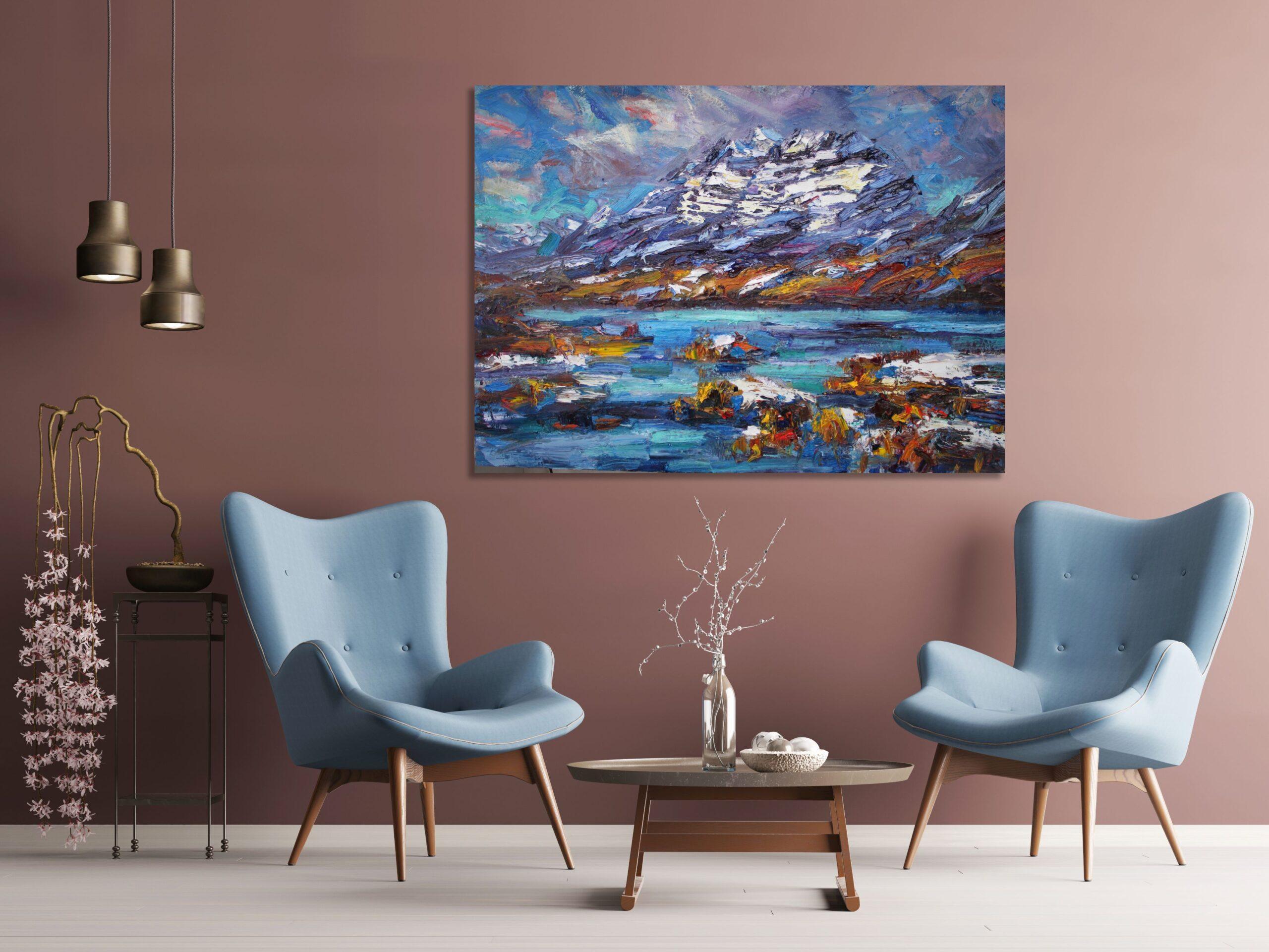 Liathach and Loch Clair is a unique oil on canvas painting by contemporary artist Jonathan Shearer, dimensions are 91 × 122 × 3.5 cm (35.8 × 48 × 1.4 in).
The artwork is signed, sold unframed and comes with a certificate of authenticity.

Jonathan