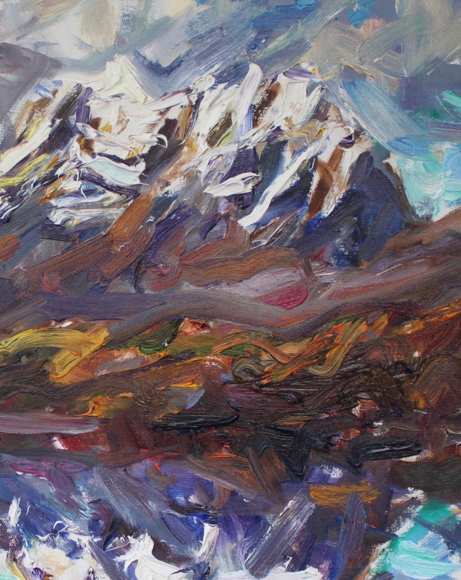 Liathach Reflexion von Jonathan Shearer - Landschaft Ölgemälde, Berg, Himmel im Angebot 3