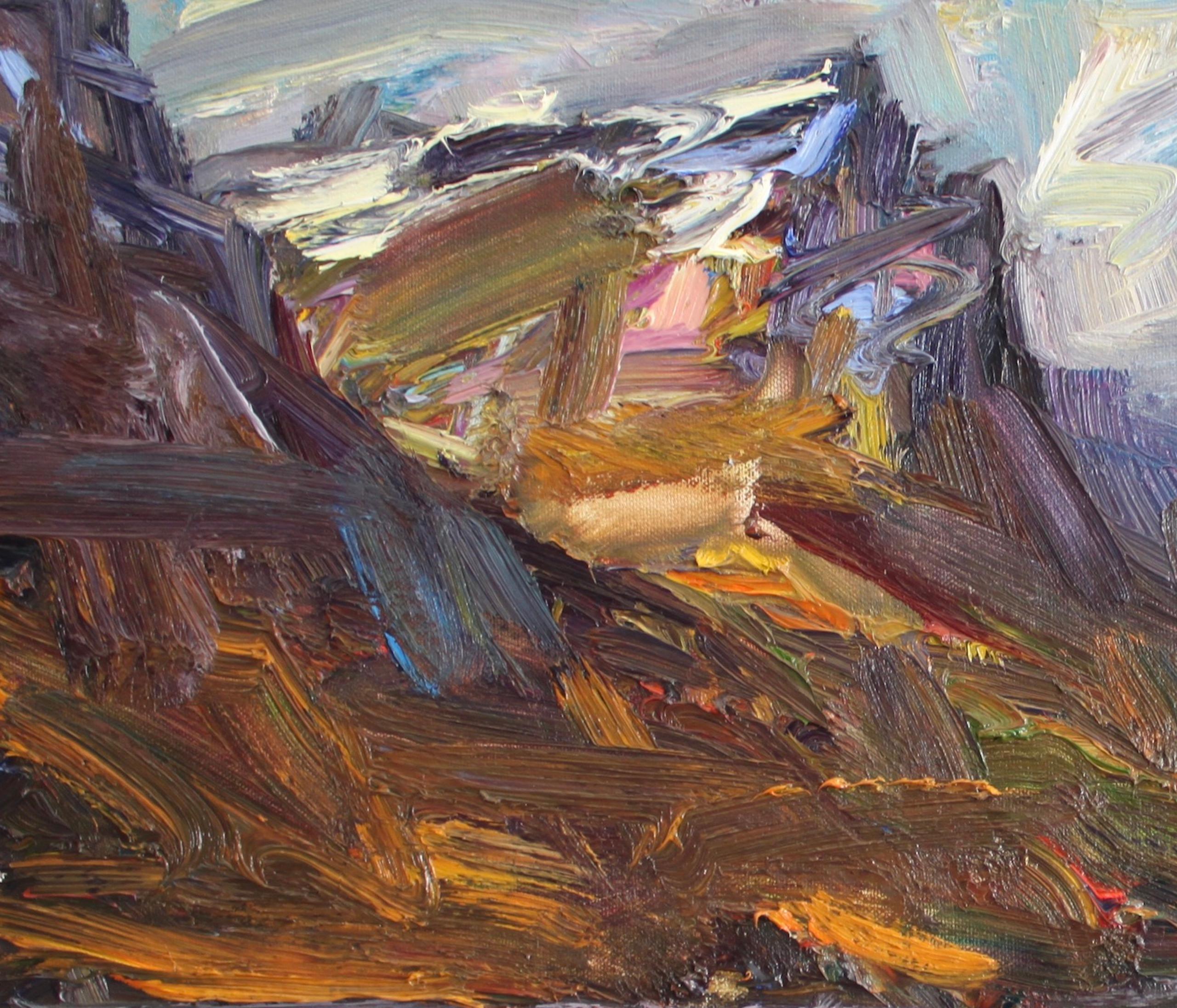Loch nan Arr by Jonathan Shearer - Landscape oil painting, mountains, blue sky For Sale 2
