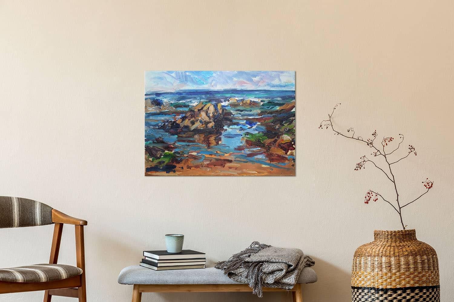 Low Tide Shandwick Bay by Jonathan Shearer - Seascape oil painting, ocean waves For Sale 1