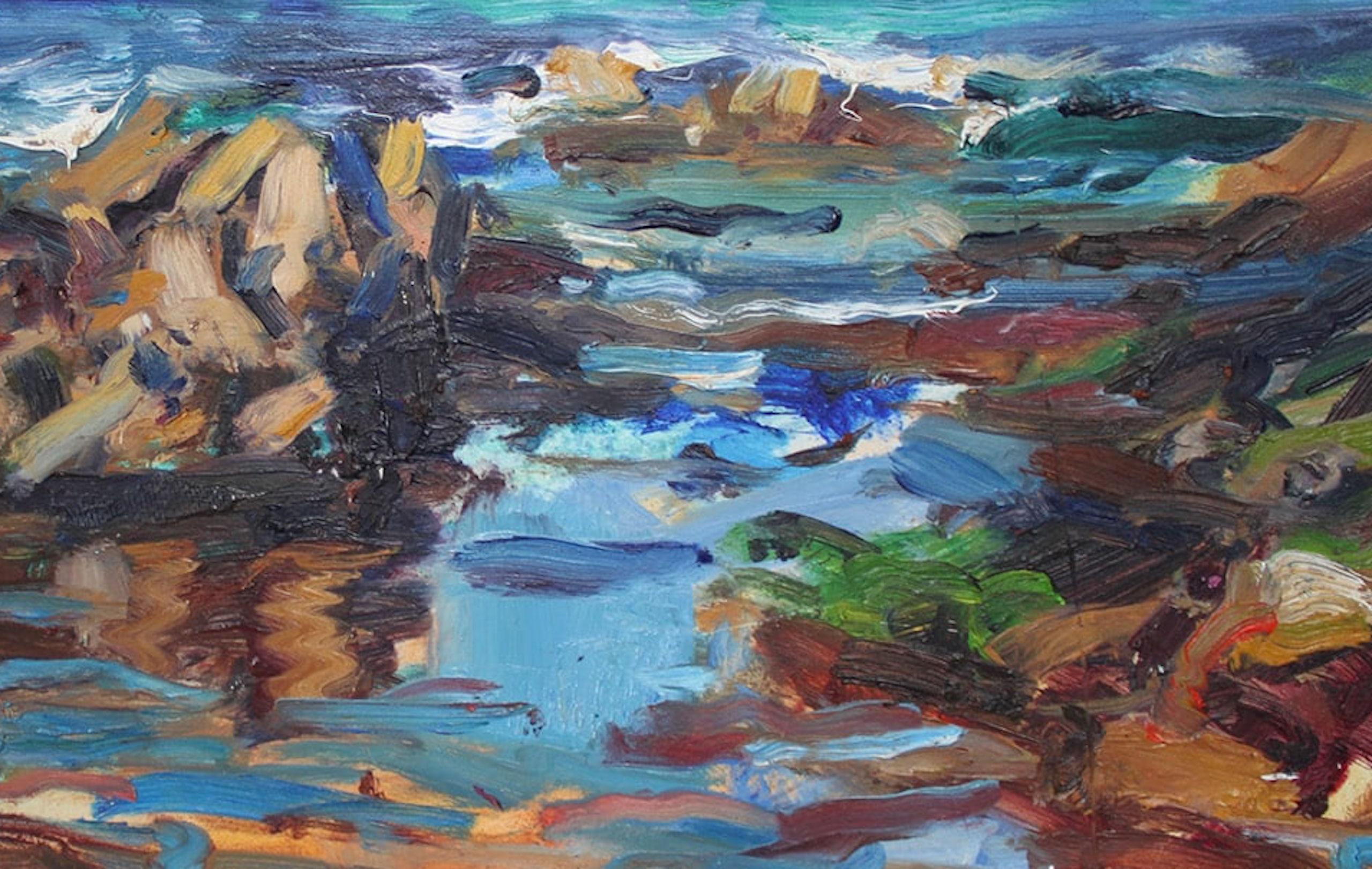 Low Tide Shandwick Bay by Jonathan Shearer - Seascape oil painting, ocean waves For Sale 2