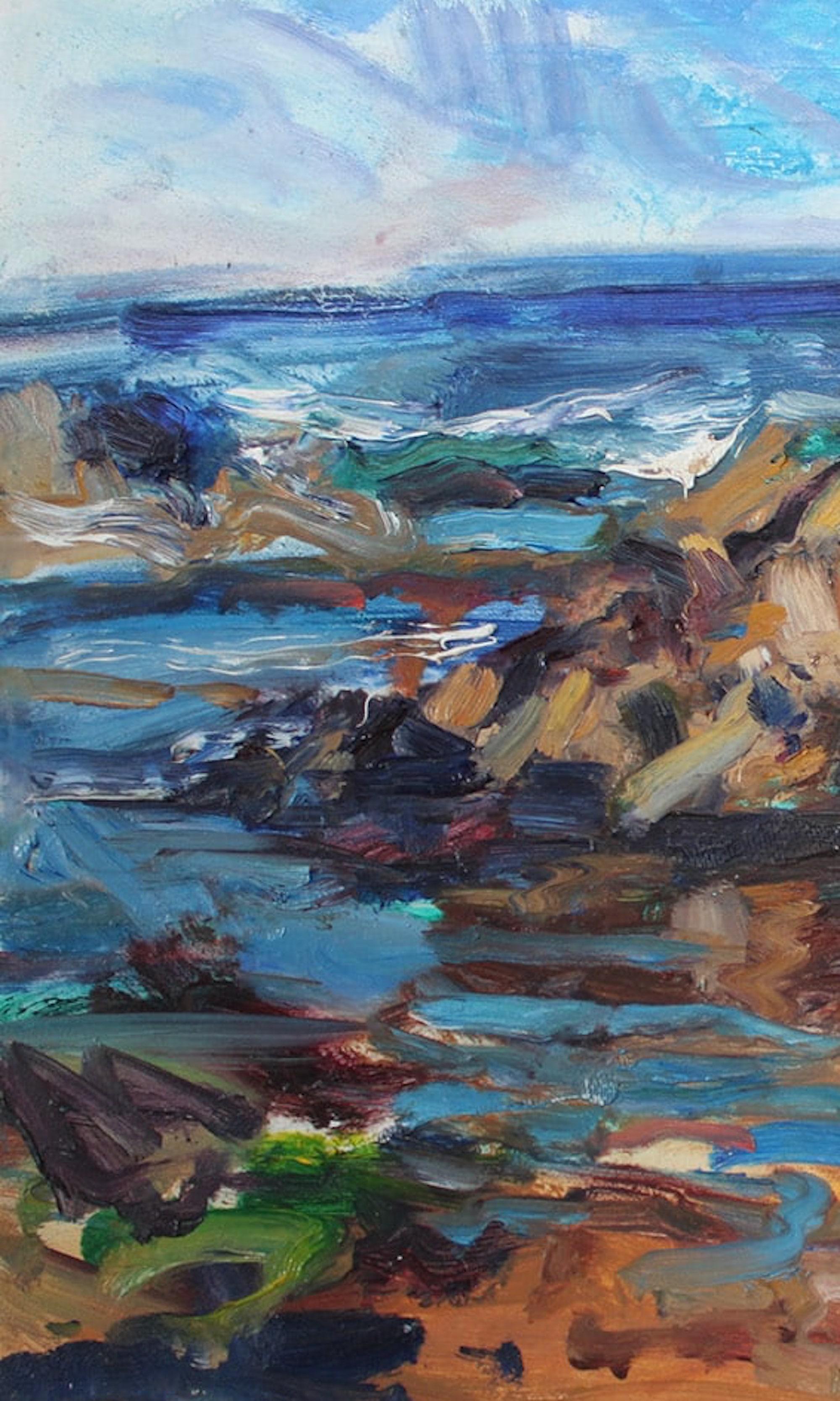 Low Tide Shandwick Bay by Jonathan Shearer - Seascape oil painting, ocean waves For Sale 3