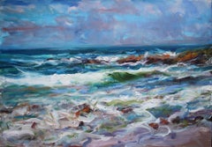 Spring Surf by Jonathan Shearer - Seascape oil painting, Ocean waves