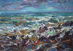 Marea di primavera, Embo Beach di Jonathan Shearer - Paesaggio dipinto a olio, onde, mare