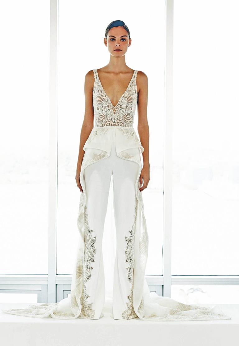  Offered new with tags Jonathan Simkhai jumpsuit with removable train.  As seen on the runway of the 2017 Resort Collection.  A different and distinct creation for special occasion dressing.  And for fashion forward brides-brides-to-be.   Orig