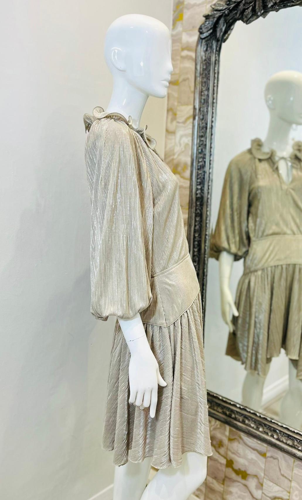 Gray Jonathan Simkhai Asymmetric Plisse Metallic Dress For Sale