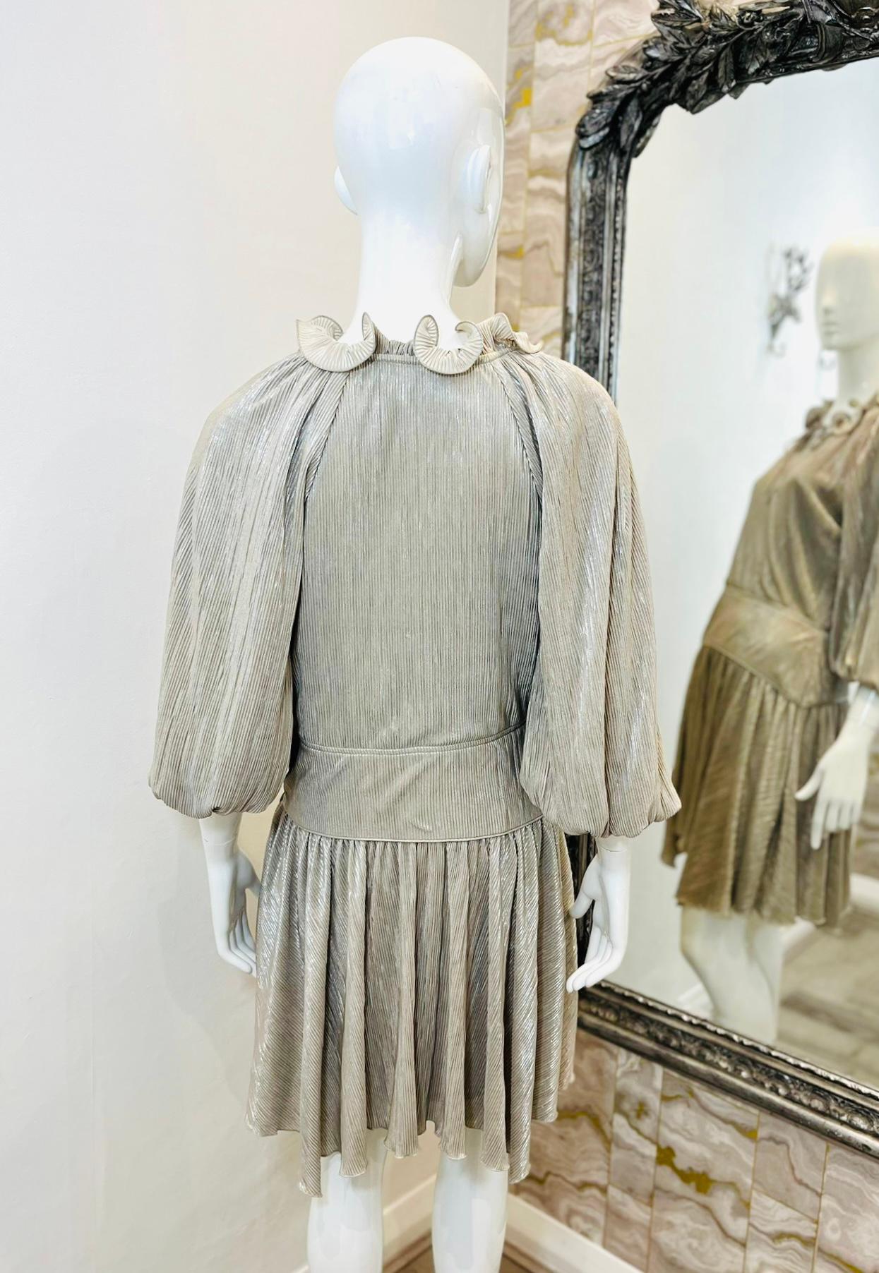 Jonathan Simkhai Asymmetric Plisse Metallic Dress In Excellent Condition For Sale In London, GB
