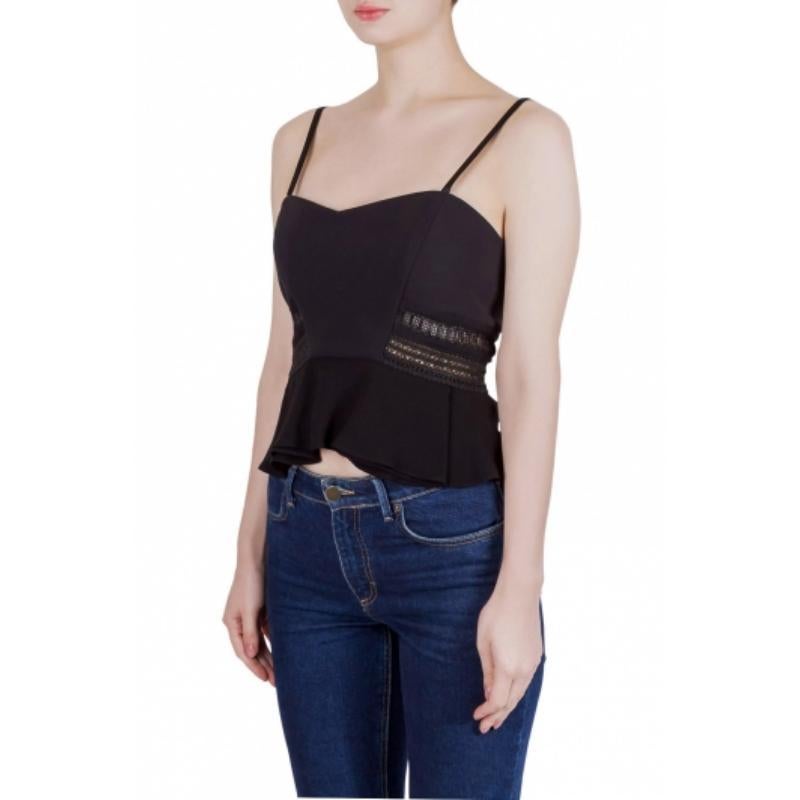 Jonathan Simkhai Crepé negro y encaje Bonded Peplum Cropped Top M Negro en venta