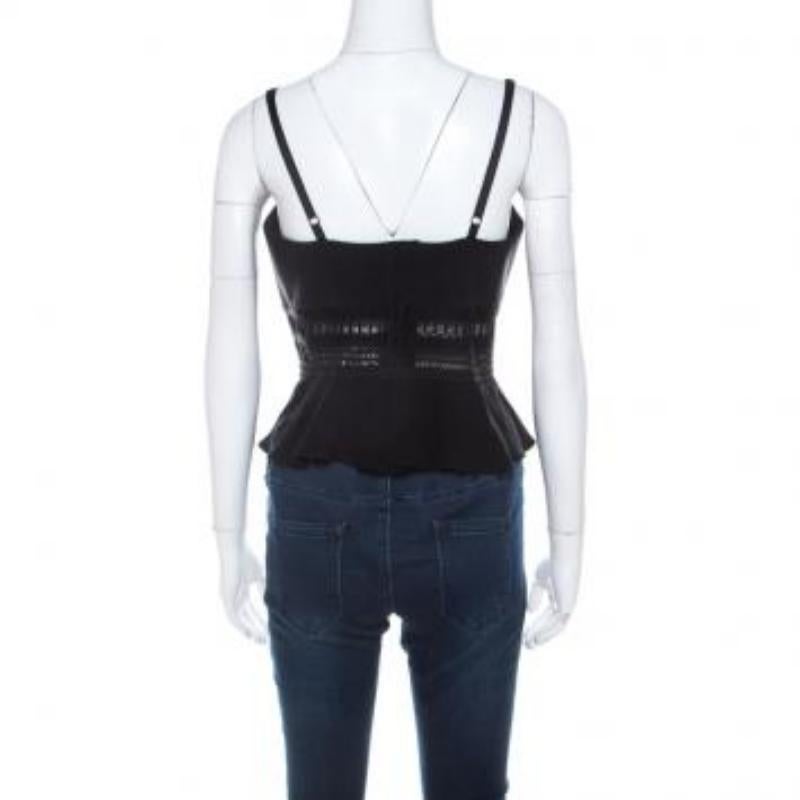 Jonathan Simkhai Crepé negro y encaje Bonded Peplum Cropped Top M en venta 2