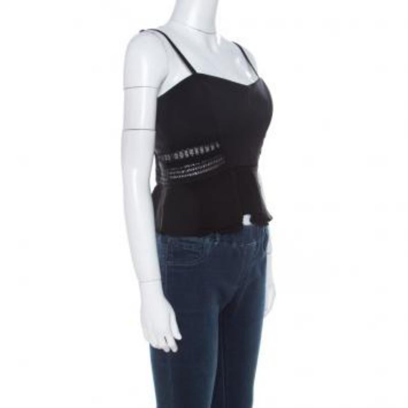 Jonathan Simkhai Crepé negro y encaje Bonded Peplum Cropped Top M en venta 4