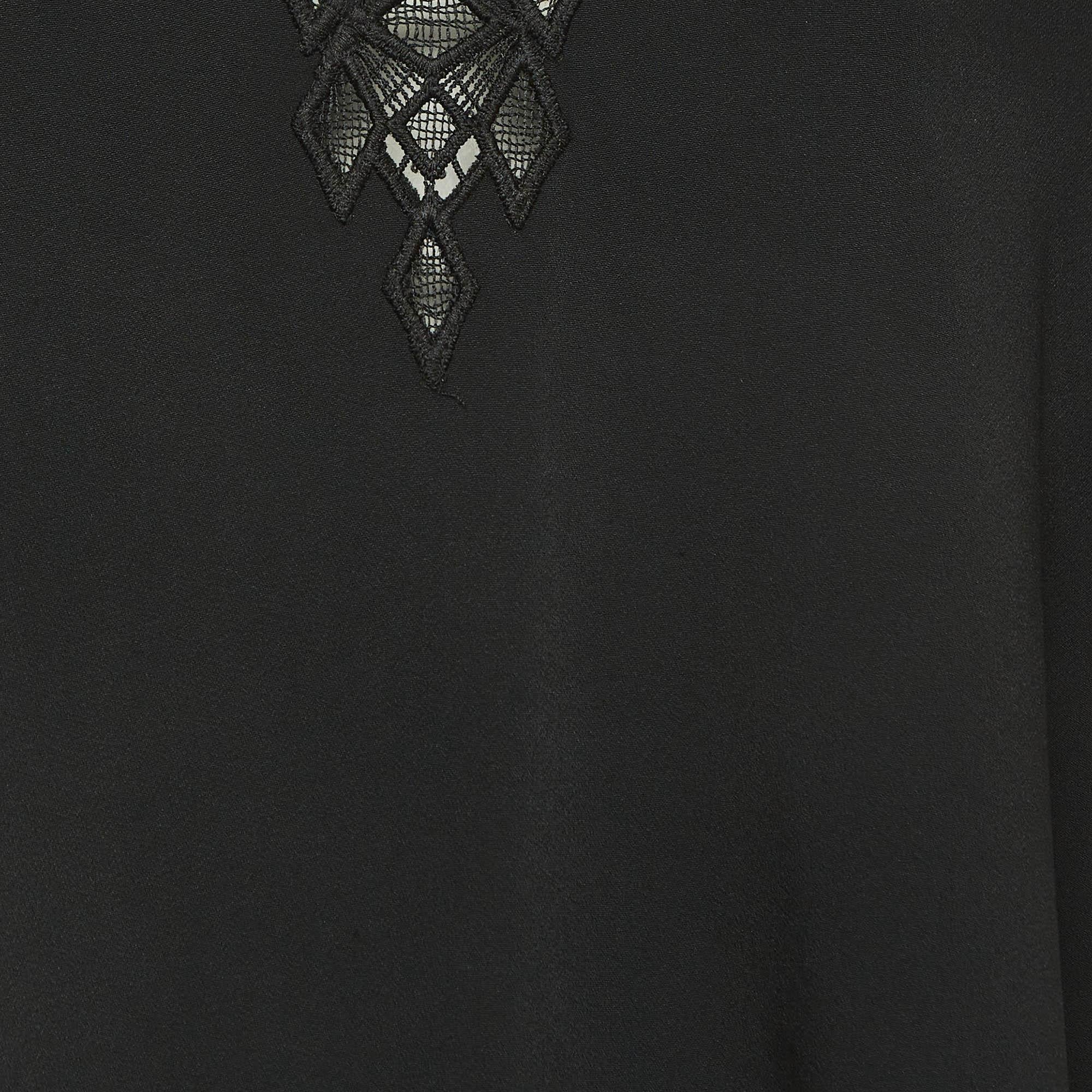 Jonathan Simkhai Black Lace Trim Crepe Cut-Out Sleeve Detail Blouse S In Good Condition For Sale In Dubai, Al Qouz 2