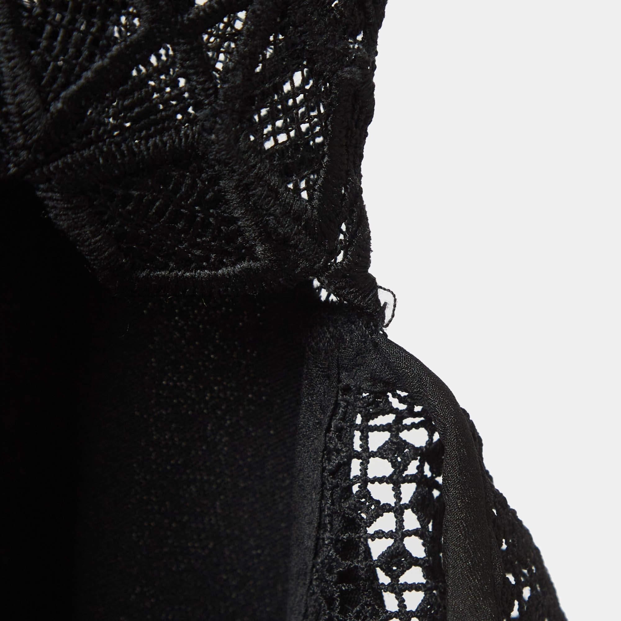 Jonathan Simkhai Black Lace Trim Crepe Cut-Out Sleeve Detail Blouse S For Sale 1