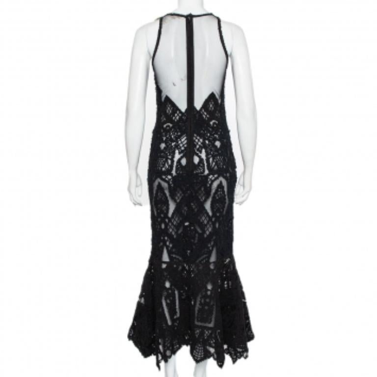 Jonathan Simkhai Black Lace & Tulle Mermaid Sheer Gown M In Excellent Condition For Sale In Dubai, Al Qouz 2