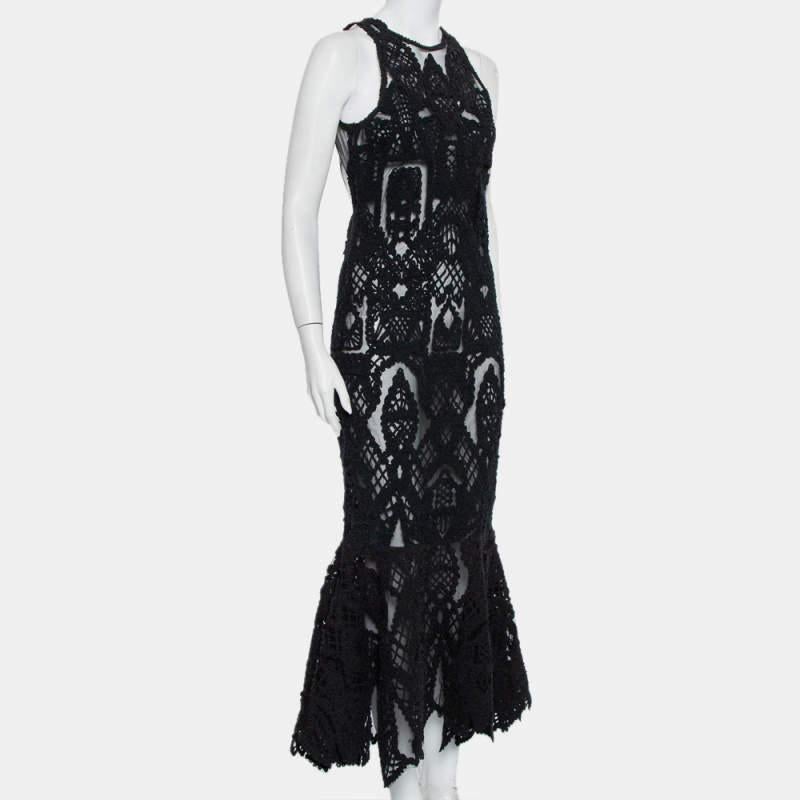 Jonathan Simkhai Black Lace & Tulle Mermaid Sheer Gown M In Good Condition For Sale In Dubai, Al Qouz 2