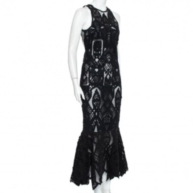 Jonathan Simkhai Black Lace & Tulle Mermaid Sheer Gown M For Sale 2