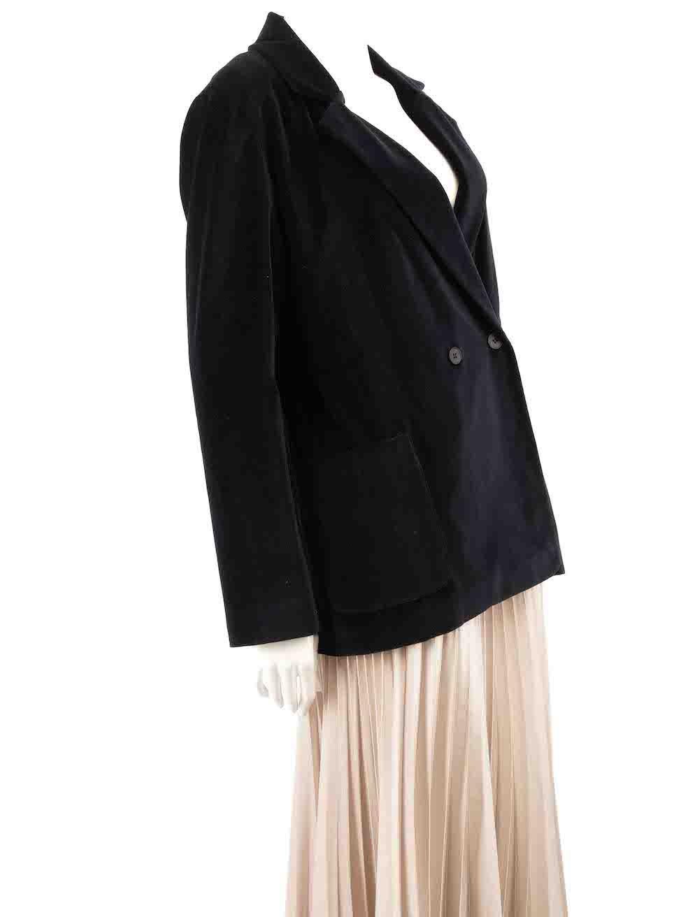 CONDITION is Never worn, with tags. No visible wear to blazer is evident on this new Jonathan Simkhai designer resale item.
 
 
 
 Details
 
 
 Black
 
 Velvet
 
 Blazer
 
 Double breasted
 
 Button fastening
 
 Buttoned cuffs
 
 3x Front pockets
 

