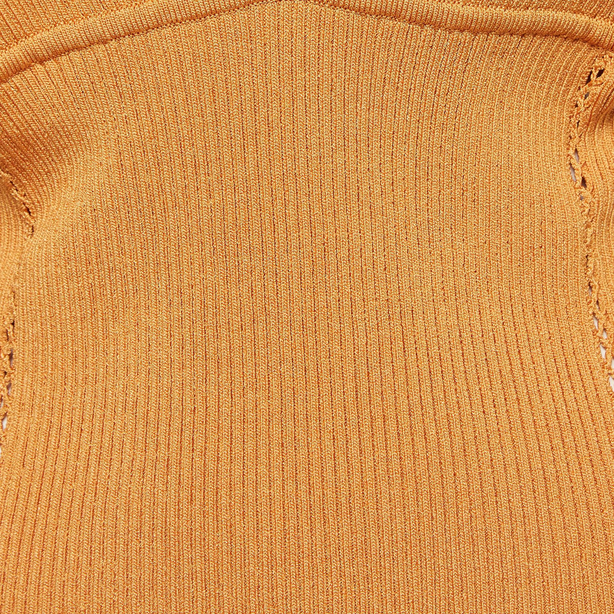 Jonathan Simkhai Brown Rib Knit Cut-Out Detail Crop Top L In New Condition For Sale In Dubai, Al Qouz 2