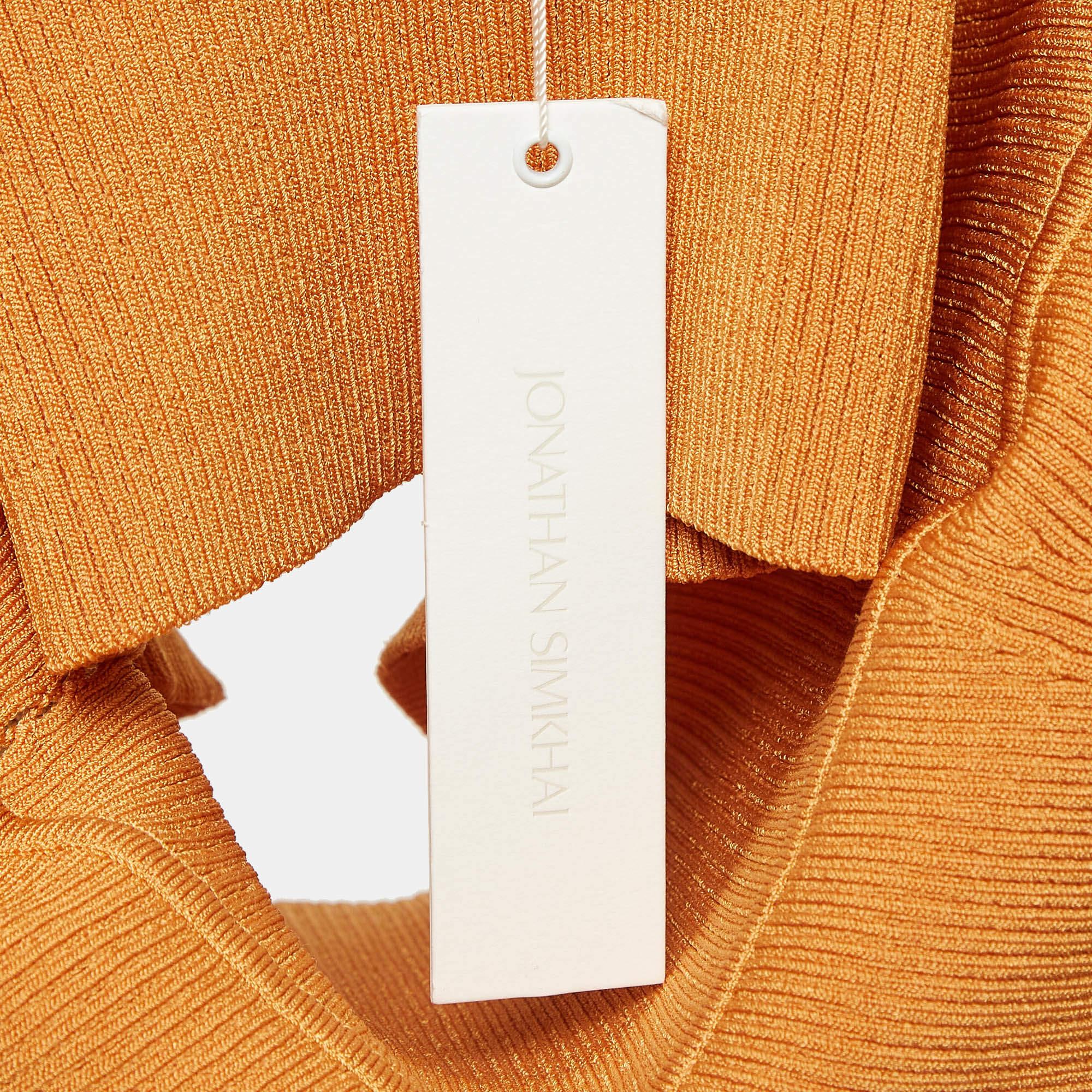 Jonathan Simkhai Brown Rib Knit Cut-Out Detail Crop Top L For Sale 2