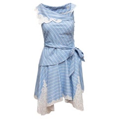 Jonathan Simkhai Light Blue & White Striped Lace-Trimmed Dress