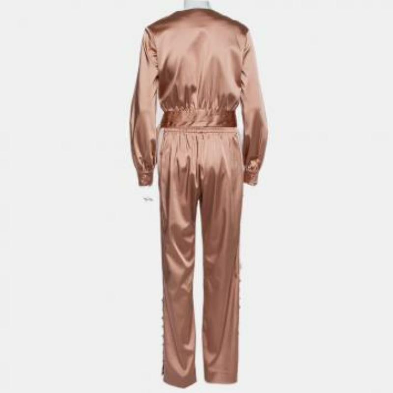 Brown Jonathan Simkhai Pink Crepe Satin Wrap Crop Top & Wide Leg Track Pants Set M For Sale