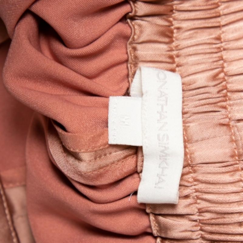 Jonathan Simkhai Pink Crepe Satin Wrap Crop Top & Wide Leg Track Pants Set M For Sale 2