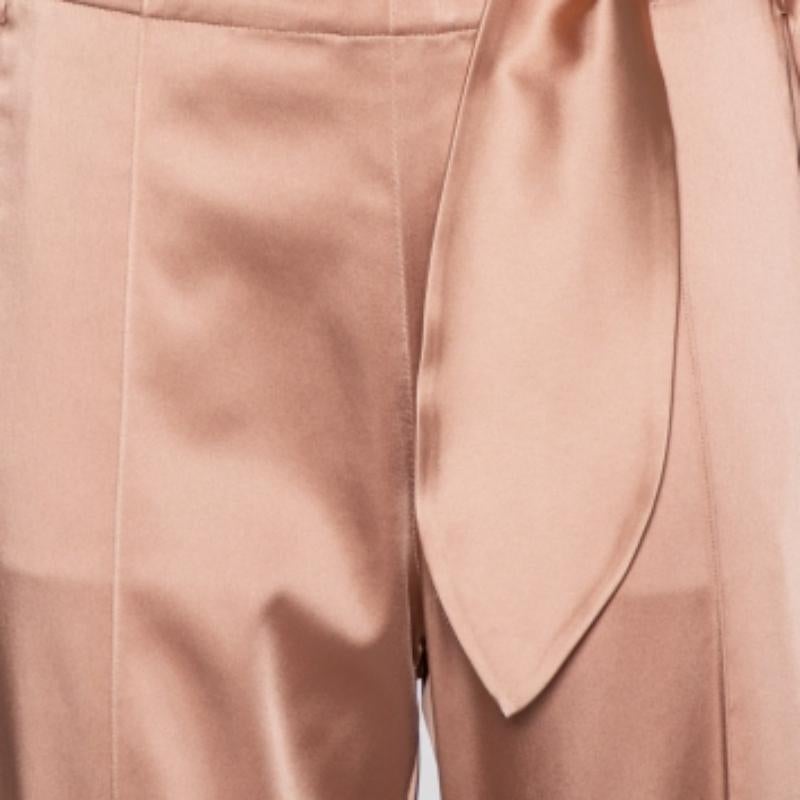 Jonathan Simkhai Pink Crepe Satin Wrap Crop Top & Wide Leg Track Pants Set M For Sale 4