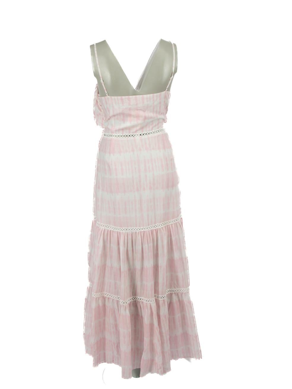 Jonathan Simkhai Pink Tie-Dye Tiered Ruffle Maxi Dress Size M In New Condition For Sale In London, GB
