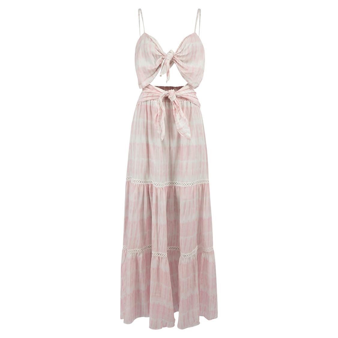 Jonathan Simkhai Pink Tie-Dye Tiered Ruffle Maxi Dress Size M For Sale