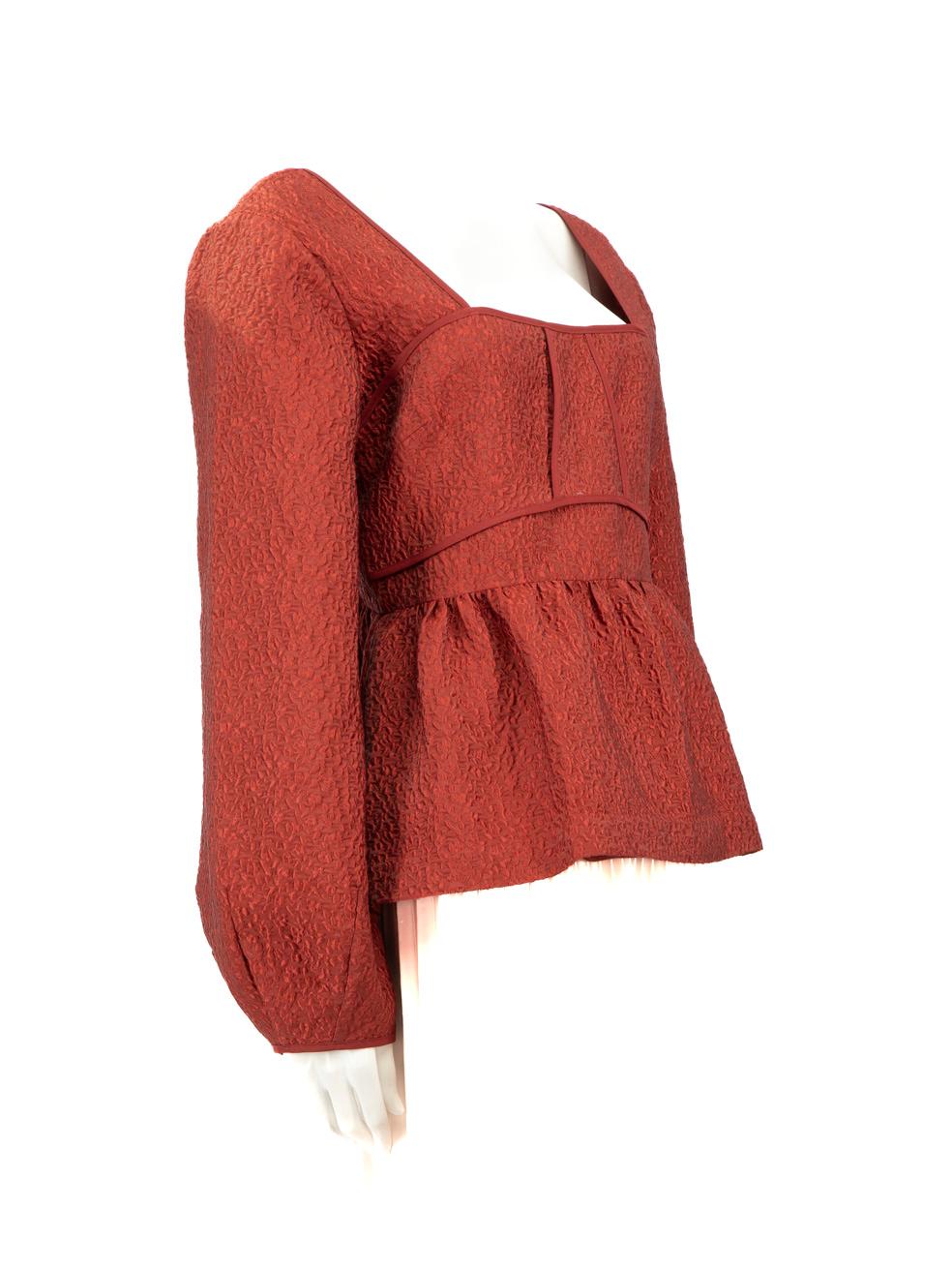 CONDITION is Never worn, with tags. No visible wear to top is evident on this new Jonathan Simkhai designer resale item.
 
 Details
 Red
 Polyester
 Top
 Jacquard pattern
 Square neckline
 Long sleeves
 
 
 Made in China
 
 Composition
 80%
