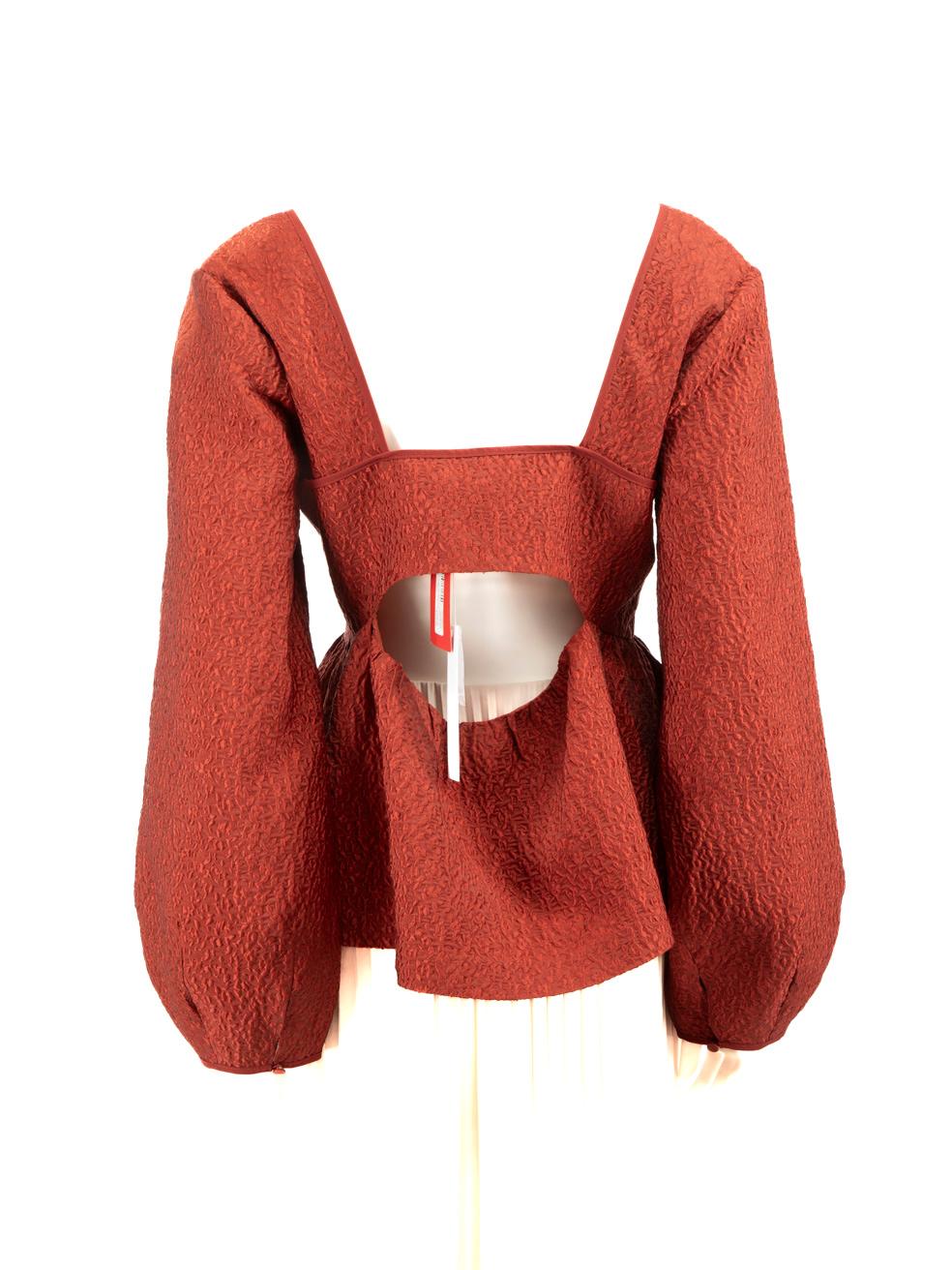 Jonathan Simkhai Red Jacquard Pattern Puff Sleeve Top Size XXL In New Condition For Sale In London, GB