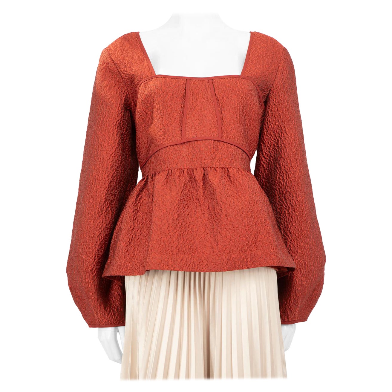 Jonathan Simkhai Red Jacquard Pattern Puff Sleeve Top Size XXL For Sale