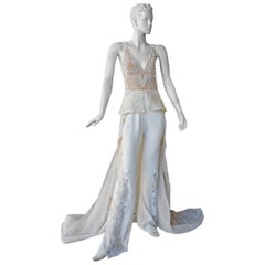 Jonathan Simkhai Rnwy $15K Embroidered Jumpsuit with Dramatic Removeable Train